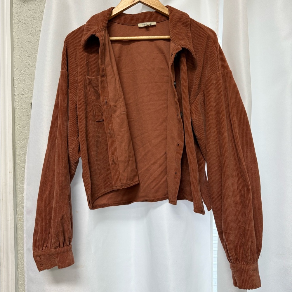 Madewell Burnt Orange Corduroy Button Up Collared Long Sleeve Coat